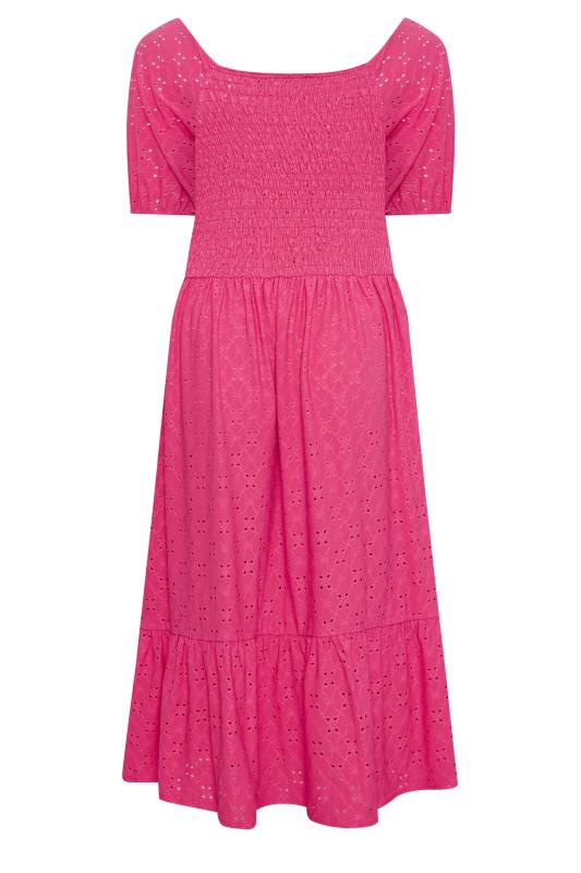 YOURS Plus Size Pink Shirred Broderie Anglaise Midaxi Dress | Yours Clothing 8