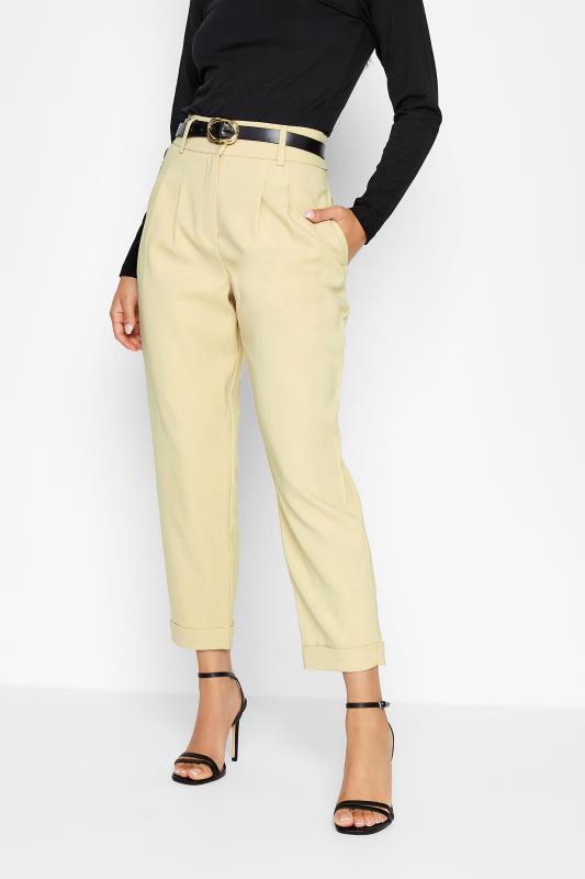 Petite Beige Brown Belted Tailored Trousers | PIxieGirl  1
