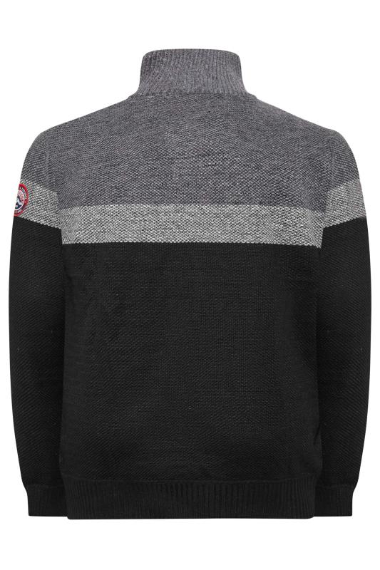 D555 Big & Tall Black & Grey Colour Block Quarter Zip Knitted Jumper | BadRhino 4
