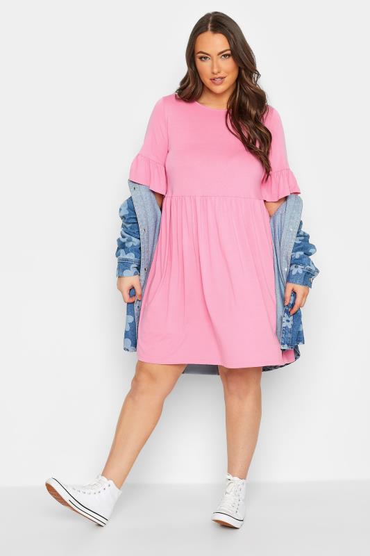YOURS Plus Size Pink Smock Tunic Dress | Yours Clothing 2