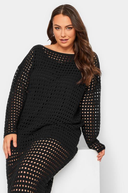 YOURS Curve Black Crochet Midaxi Dress | Yours Clothing 4