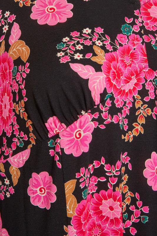 YOURS LONDON Plus Size Black & Pink Floral Side Split Maxi Dress | Yours Clothing 5