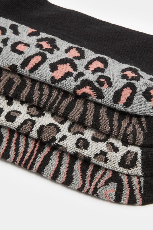 YOURS 4 PACK Plus Size Black Animal Print Ankle Socks | Yours Clothing 4