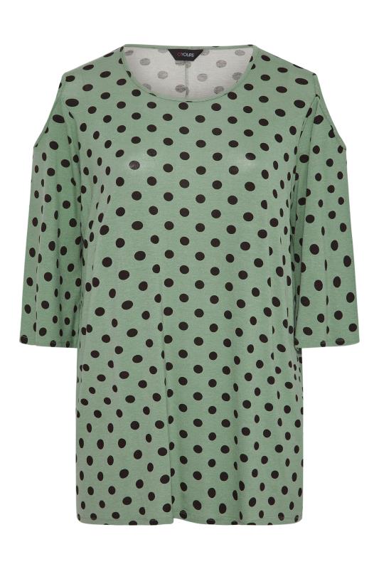 Plus Size Green Spot Print Cold Shoulder Top | Yours Clothing 6