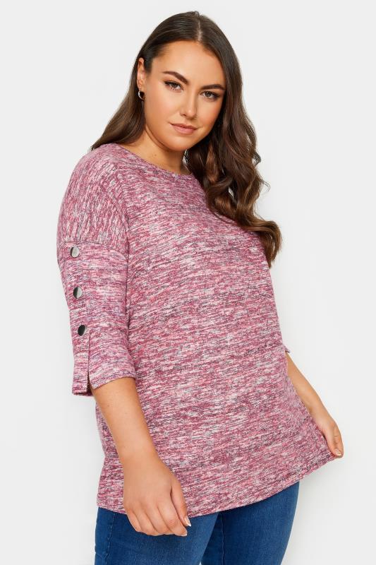 Plus Size  YOURS Curve Red Marl Soft Touch Button Jumper