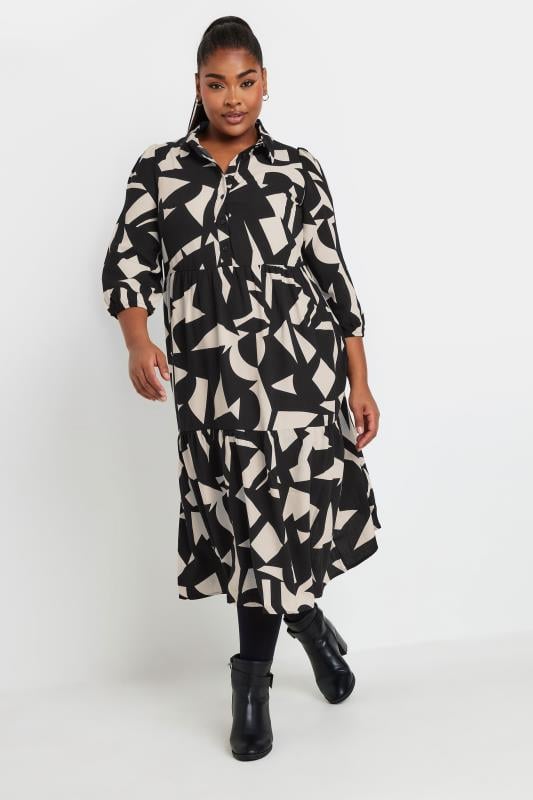 YOURS Plus Size Black White Abstract Print Shirt Dress Yours Clothing