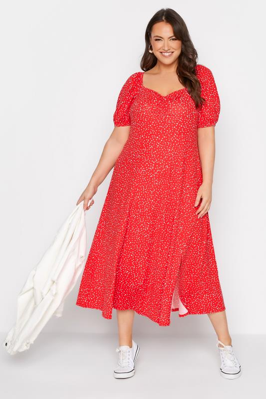 Plus Size Red Spot Print Sweetheart Midaxi Dress | Yours Clothing  2