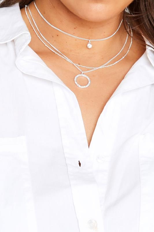 3 PACK Silver Diamante Circle Necklace | Yours Clothing 1