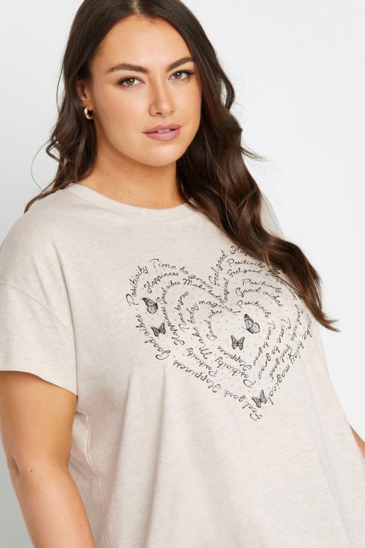 YOURS Plus Size Natural Brown Positivity Heart Print T-Shirt | Yours Clothing  4