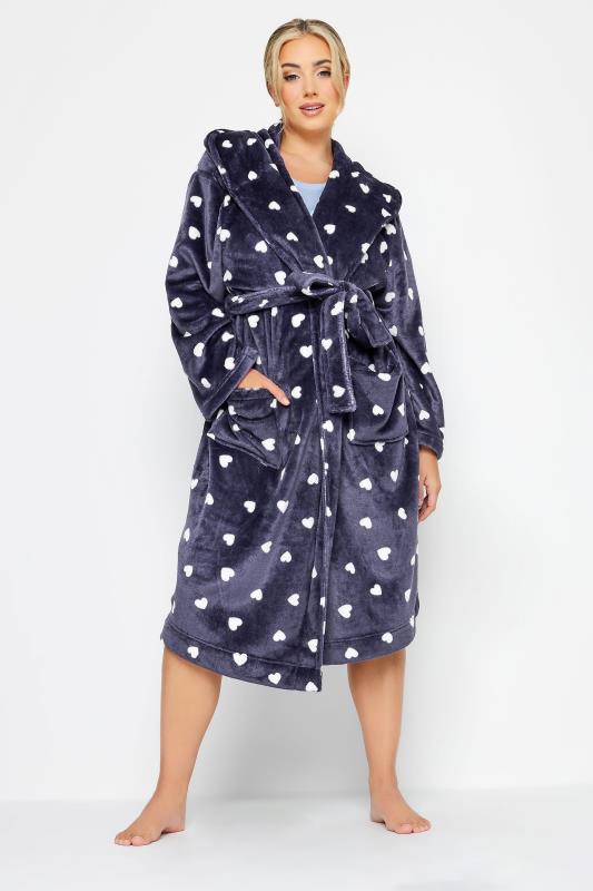 YOURS Plus Size Purple Heart Print Dressing Gown | Yours Clothing 1