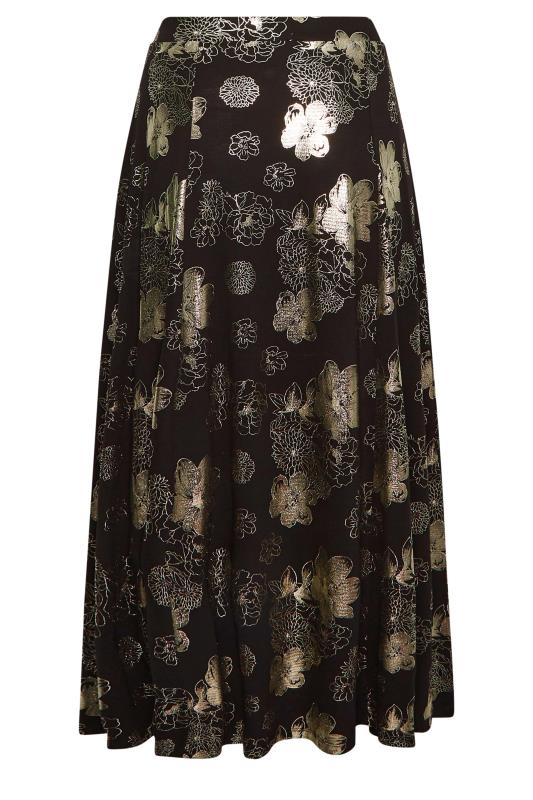 YOURS LUXURY Plus Size Black Floral Foil Printed Skirt | Yours Clothing 7