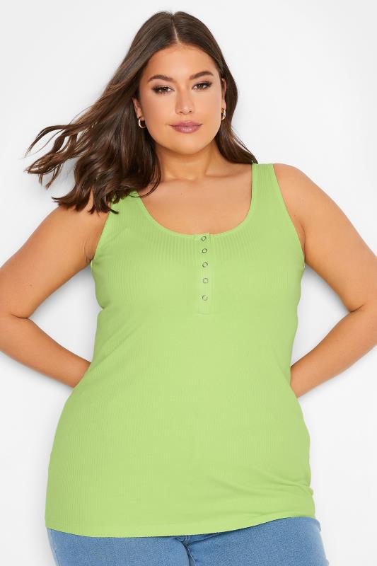 YOURS Curve Plus Size Lime Green Popper Vest Top | Yours Clothing  1