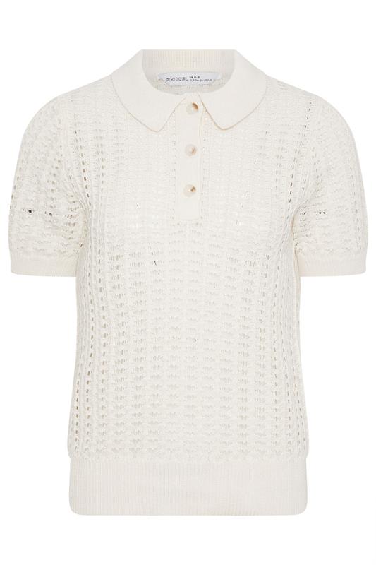 PixieGirl Petite Women's Ivory White Crochet Polo Top | PixieGirl 5