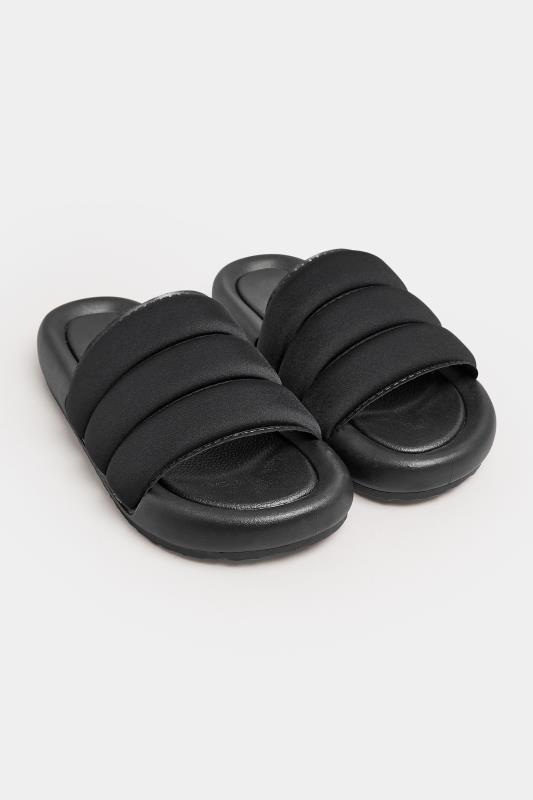 LIMITED COLLECTION Black Padded Sliders In Wide E Fit | Yours Clothing 2