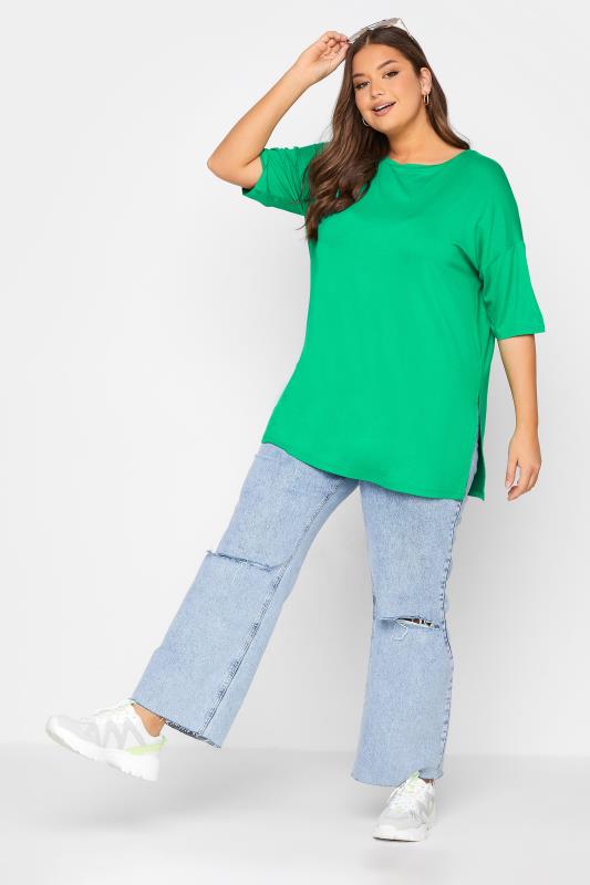 Plus Size Oversized Apple Green T-shirt | Yours Clothing 2