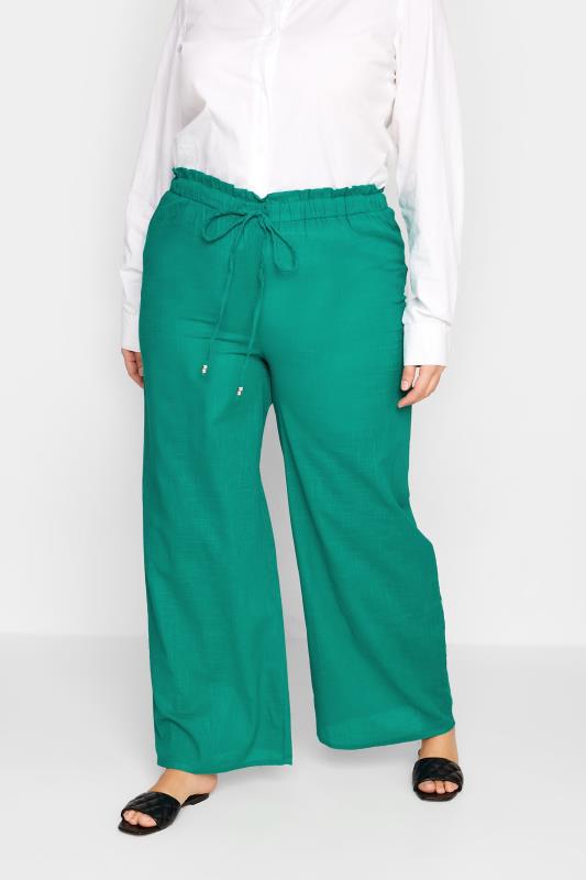 Tall  LTS Tall Green Cotton Wide Leg Beach Trousers