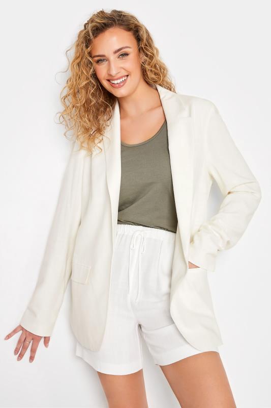 LTS Tall Women's White Linen Blend Blazer | Long Tall Sally  1