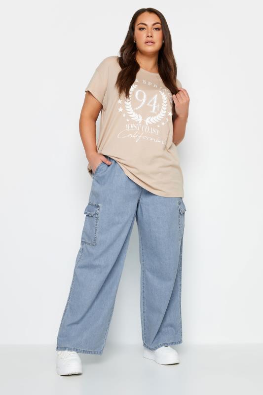 YOURS Plus Size Blue Wide Leg Cargo Jeans | Yours Clothing 2