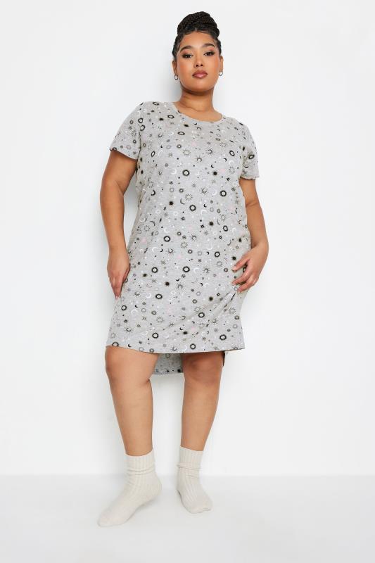 YOURS Plus Size Light Grey Celestial Print Nightdress | Yours Clothing 1