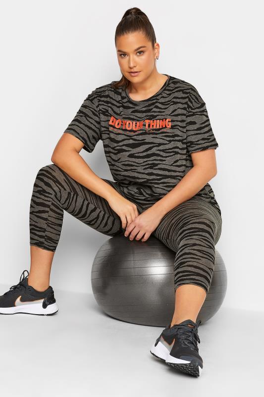 YOURS Curve ACTIVE Grey & Black Zebra Print 'Do Your Thing' Slogan T-Shirt 4