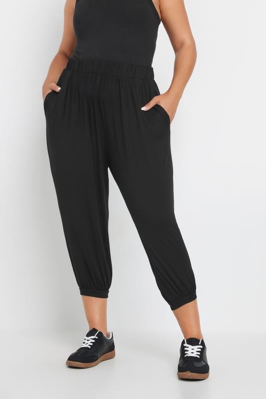  Grande Taille YOURS Curve Black Cropped Jersey Harem Joggers