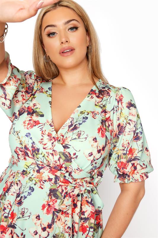 YOURS LONDON Sage Green Floral Puff Sleeve Wrap Top_D.jpg