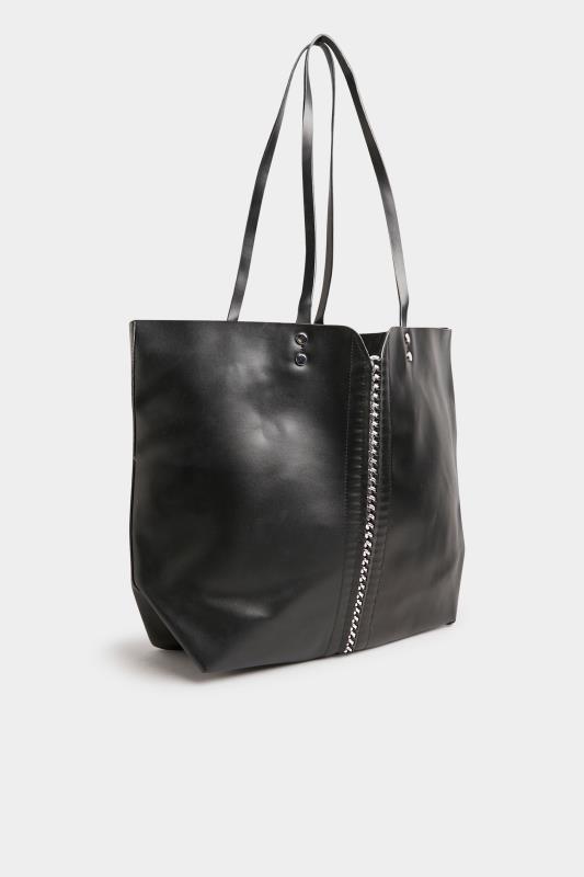  Grande Taille Black Chain Detail Tote Bag