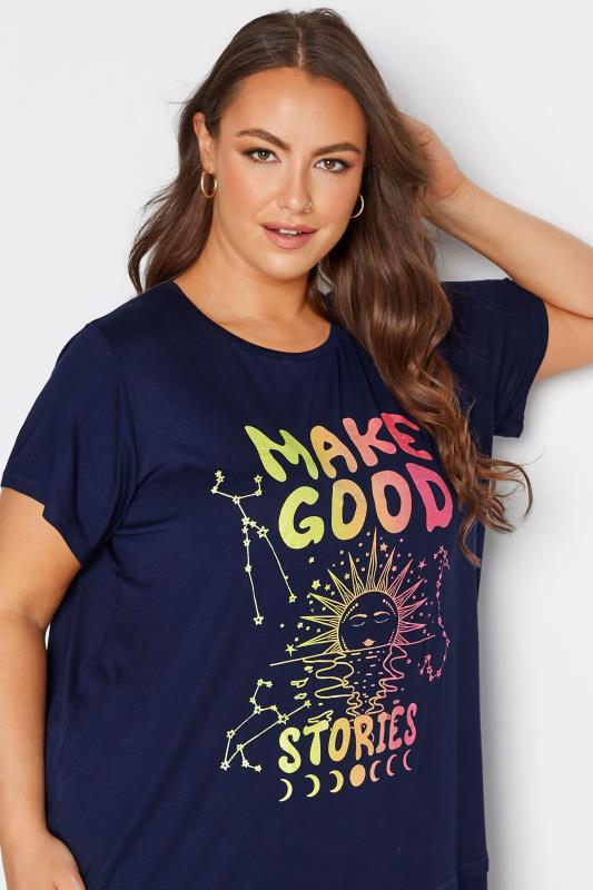 Plus Size Navy Blue 'Make Good Stories' Slogan T-Shirt | Yours Clothing  4