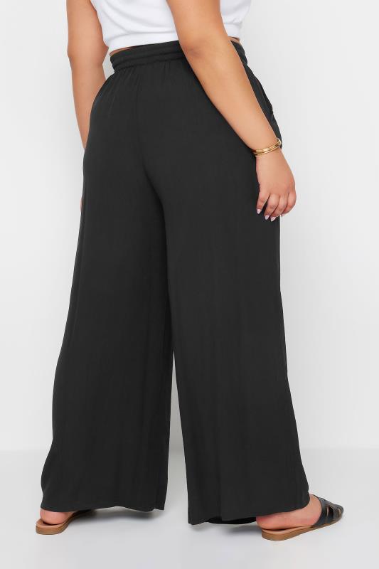 YOURS Plus Size Black Crinkle Drawstring Trousers | Yours Clothing 3