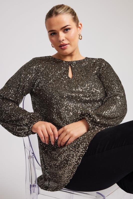 Plus size gold sequin top hotsell