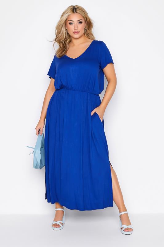YOURS LONDON Plus Size Cobalt Blue Pocket Dress | Yours Clothing 1