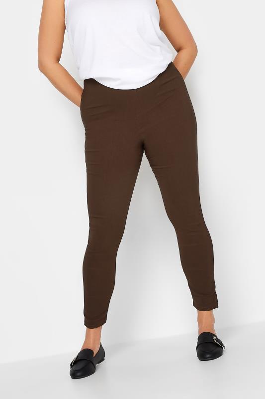 Plus Size  YOURS Curve Brown Stretch Bengaline Slim Leg Trousers