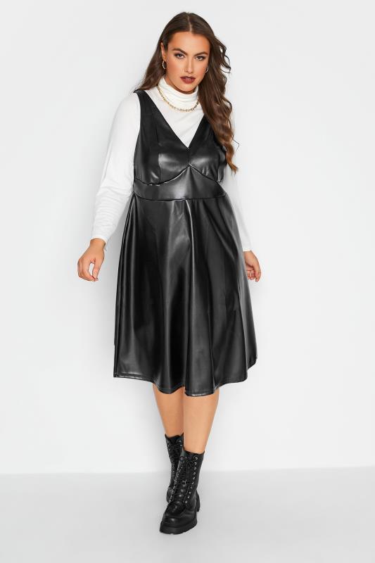 LIMITED COLLECTION Curve Black Leather Look Pinafore Dress 2