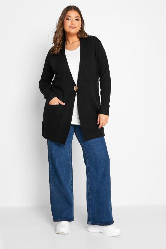 Curve Plus Size Womens Black Button Detail Knitted Cardigan | Yours Clothing  2