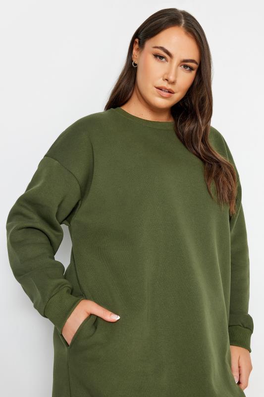 YOURS Plus Size Khaki Green Sweatshirt Dress | Yours Clothing 4