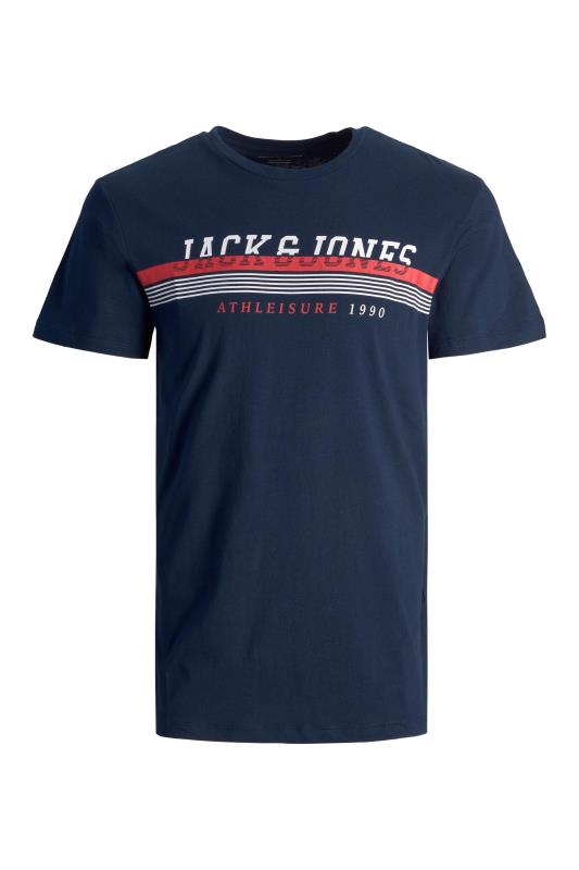 JACK & JONES Big & Tall Navy Blue Stripe 'Athleisure' Graphic Print T-Shirt | BadRhino 2