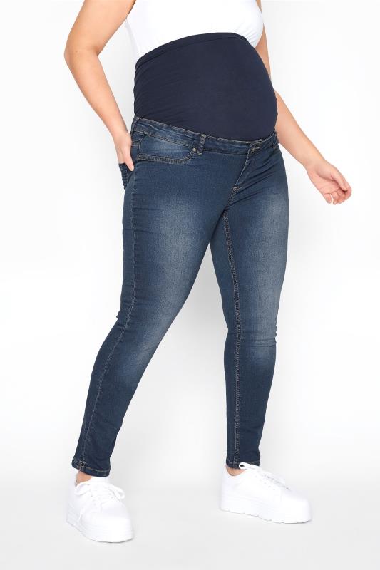 Plus Size  BUMP IT UP MATERNITY Blue Skinny Jeans With Comfort Panel & Stretch