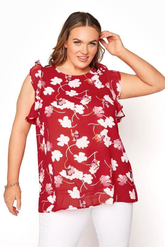 Curve Red Floral Frill Sleeve Top_A.jpg