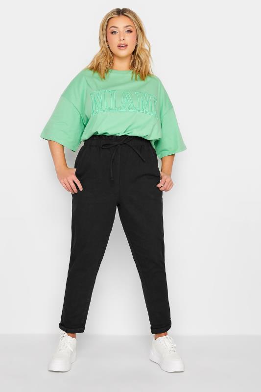 Plus Size Black Paperbag Waist Stretch MOM Jeans | Yours Clothing 2