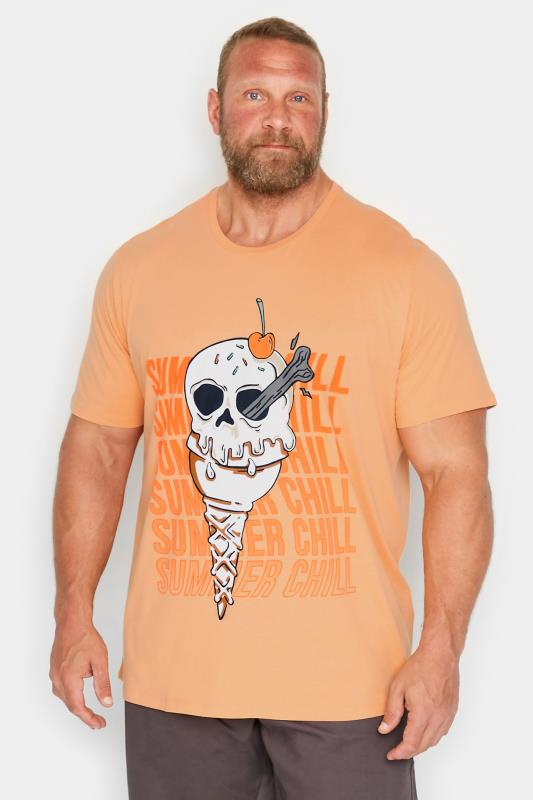 JACK & JONES Big & Tall Plus Size Mens Orange Ice Cream Skull Print T-Shirt | BadRhino  1