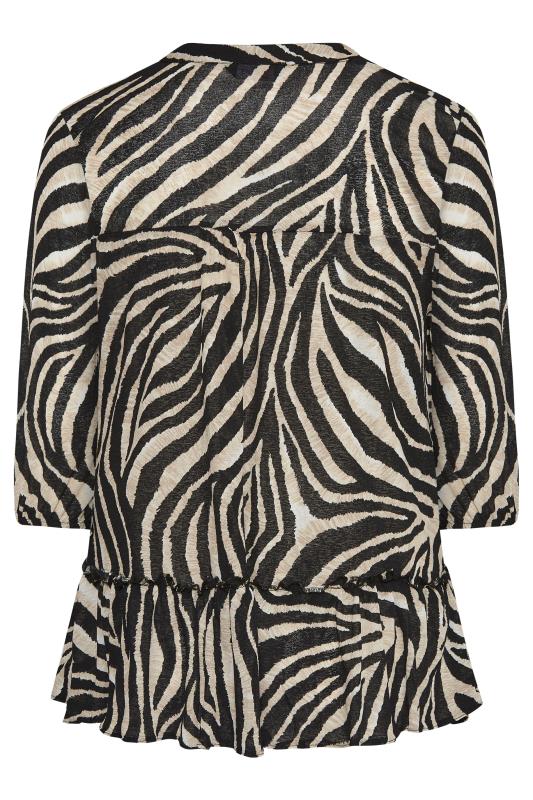 Plus Size Black Zebra Print Frill Tie Neck Blouse | Yours Clothing