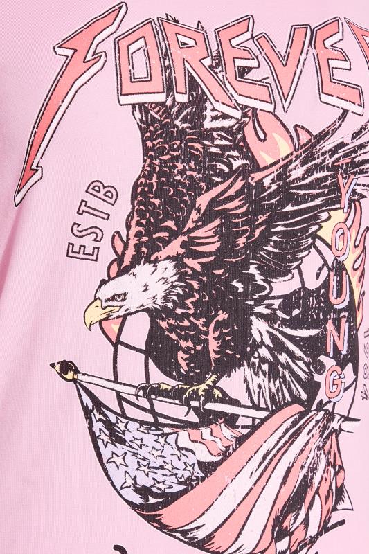 LTS Tall Pink Eagle 'Forever Wild & Free' Slogan T-Shirt 5