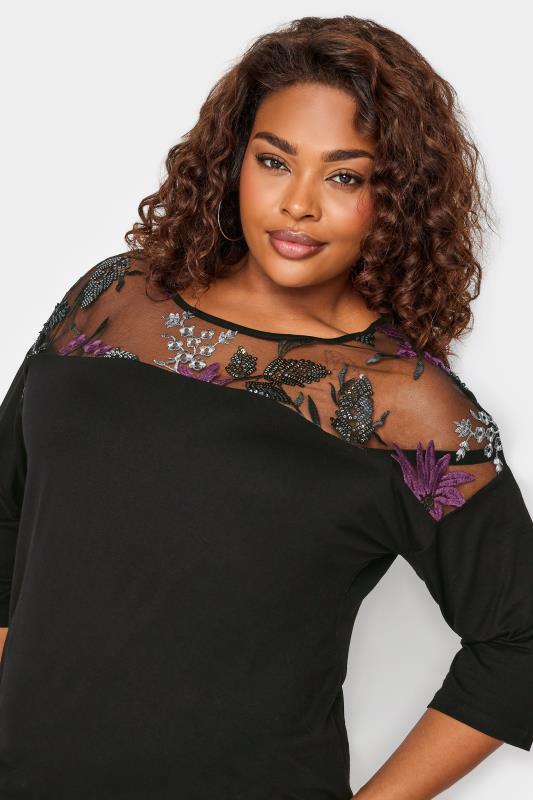 YOURS Plus Size Black Floral Mesh Top | Yours Clothing 4