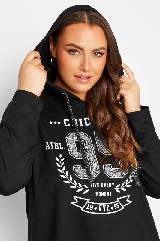 Plus Size Black 'Chicago' Print Dipped Hem Hoodie | Yours Clothing 4