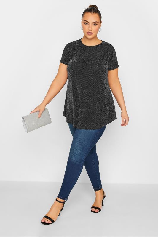 Plus Size YOURS LONDON Black Glitter Swing Top | Yours Clothing 2