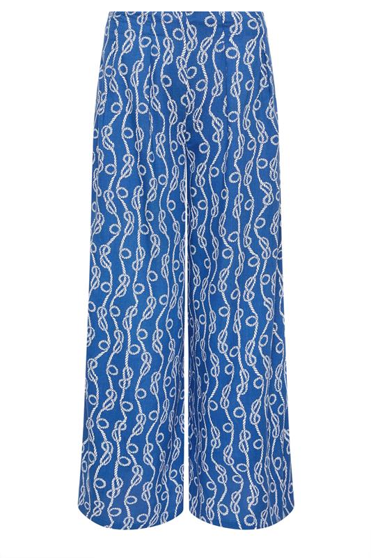 PixieGirl Petite Women's Blue Rope Print Palazzo Trousers | PixieGirl 5
