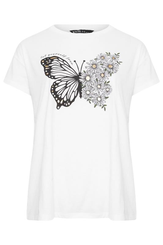 YOURS Plus Size White Floral Butterfly Print T-Shirt | Yours Clothing 5