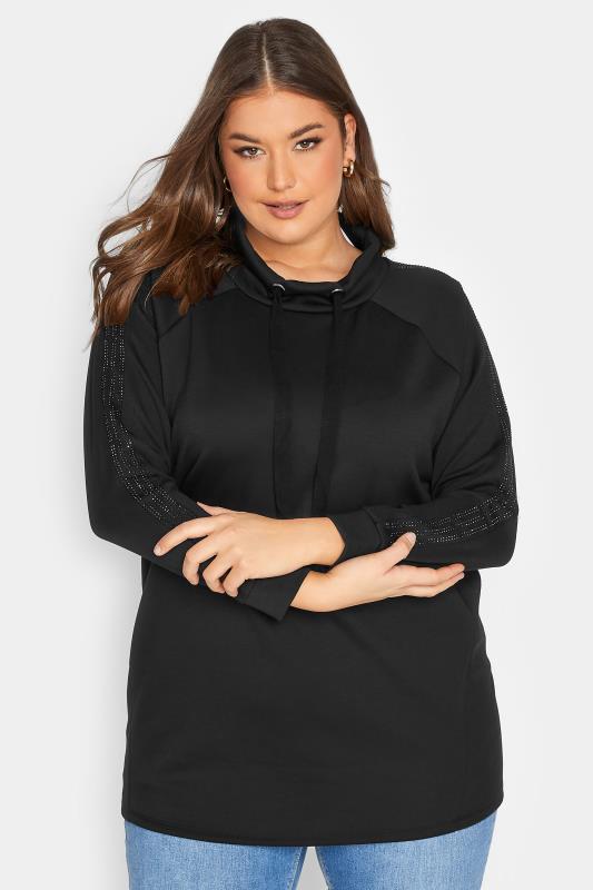 Curve Black Raglan Sequin Sleeve Sweatshirt | Yours Clothing  1