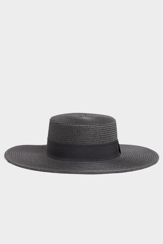 Plus Size  Black Straw Wide Brim Boater Hat