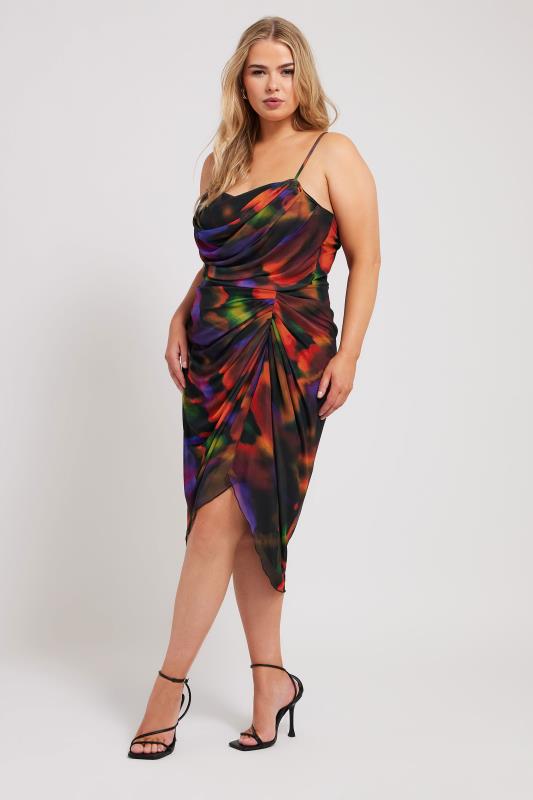 YOURS LONDON Plus Size Black Abstract Print Gathered Dress | Yours Clothing  2